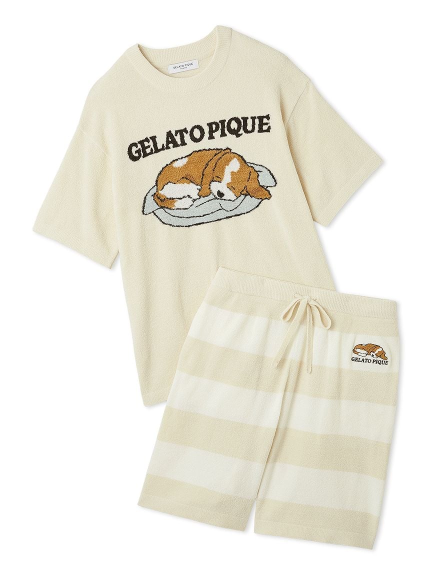 MEN's Airy Moco Dog Jacquard Pullover & Shorts Set