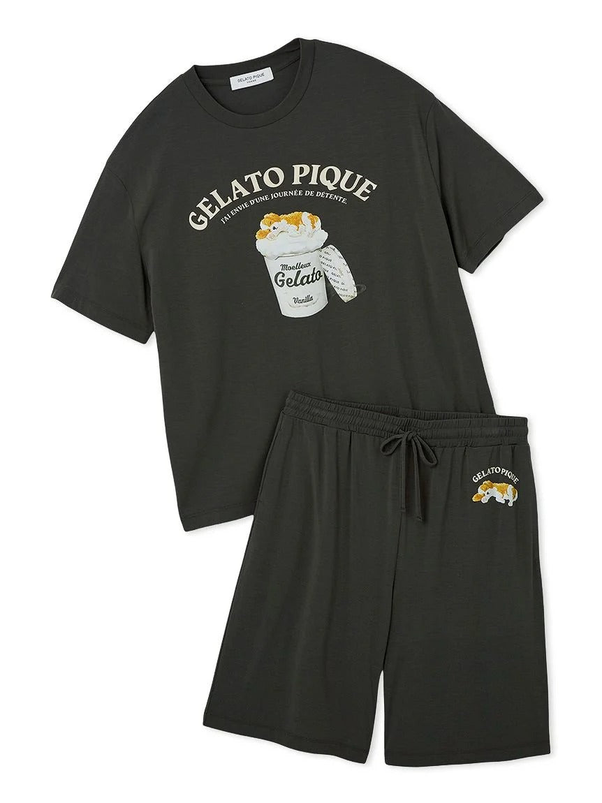MEN's Cool-Touch Rayon Sleeping Dog T-Shirt & Half-Pants Set