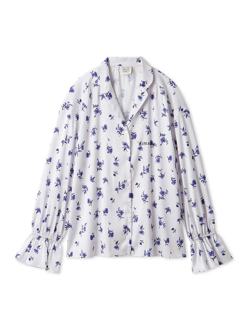 Floral Satin Gathered Shirt