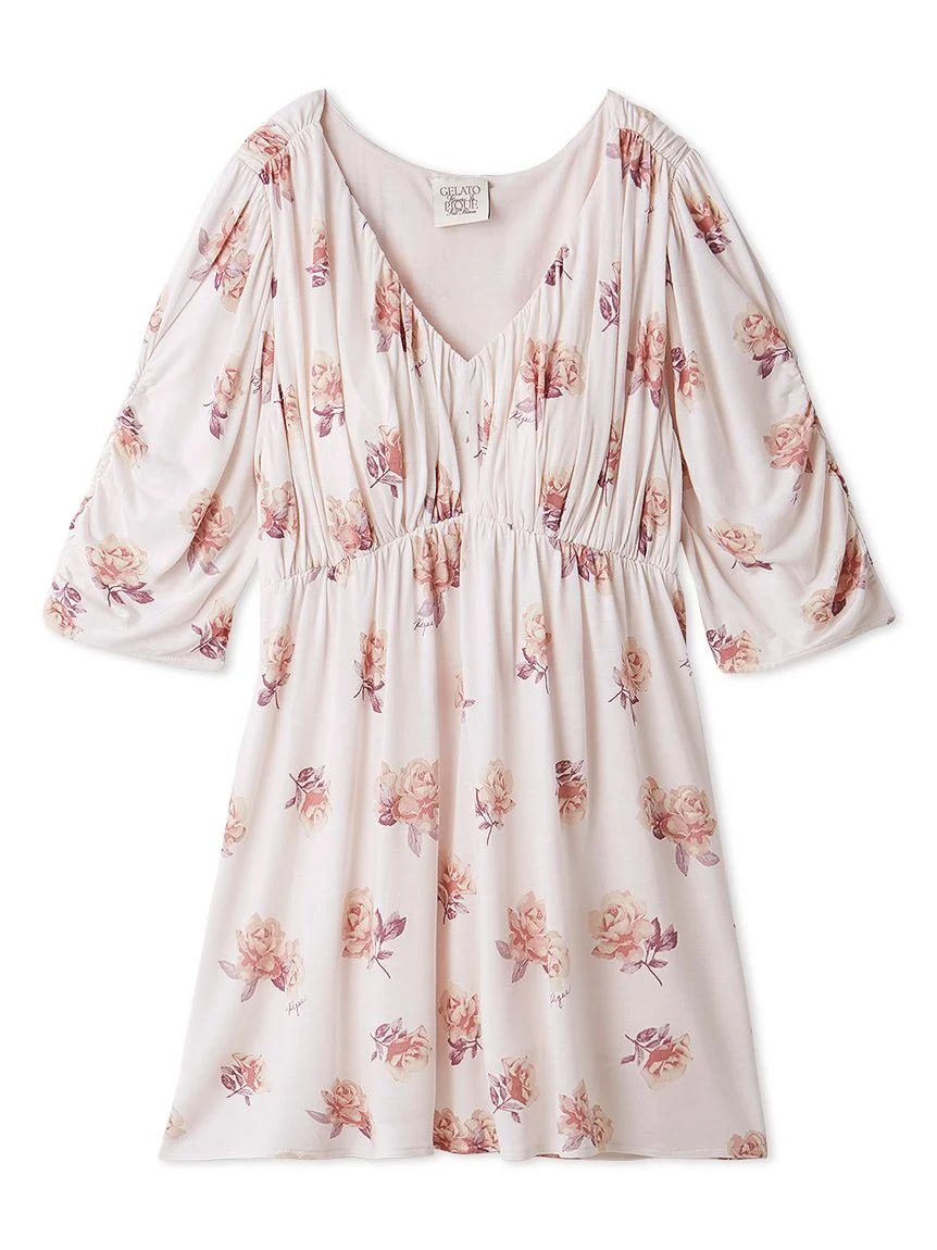 Rose Print Pullover with Built-In Bra