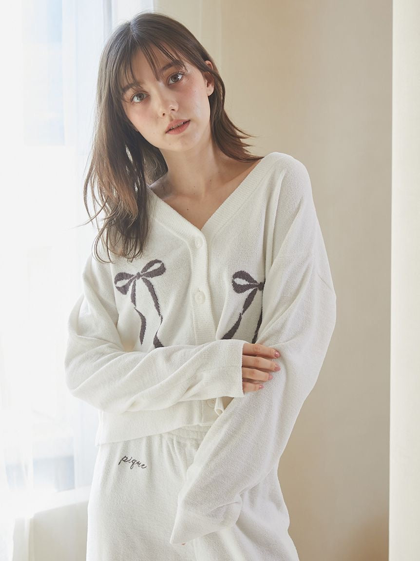 Ribbon Jacquard Cropped Cardigan
