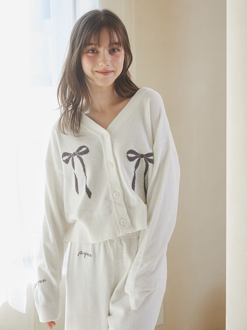 Ribbon Jacquard Cropped Cardigan
