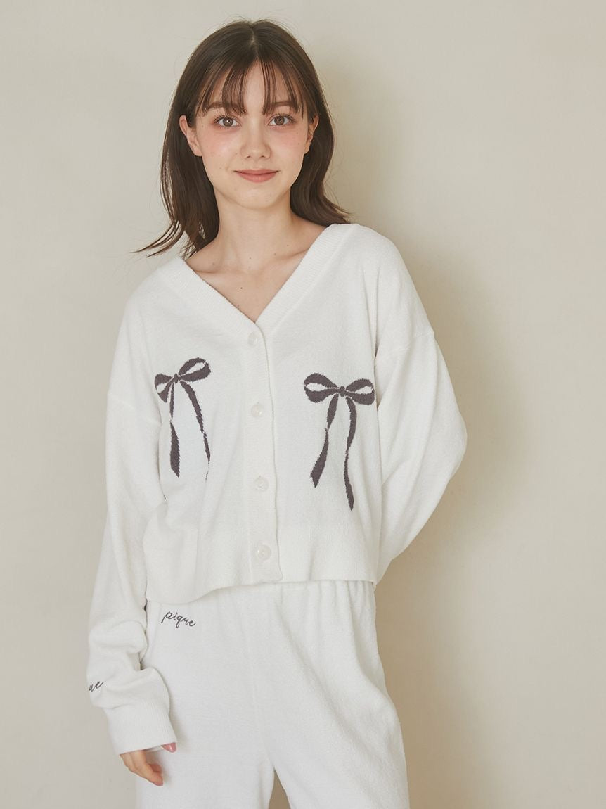 Ribbon Jacquard Cropped Cardigan