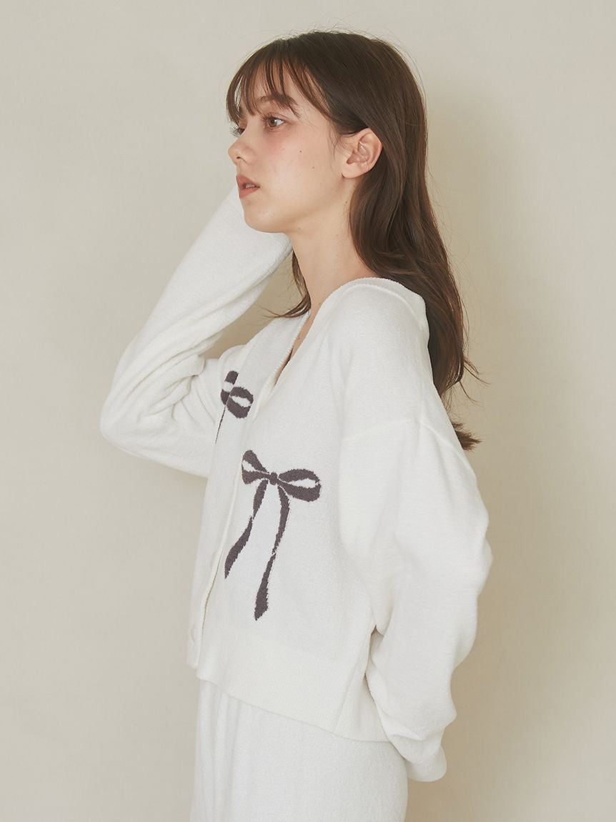 Ribbon Jacquard Cropped Cardigan