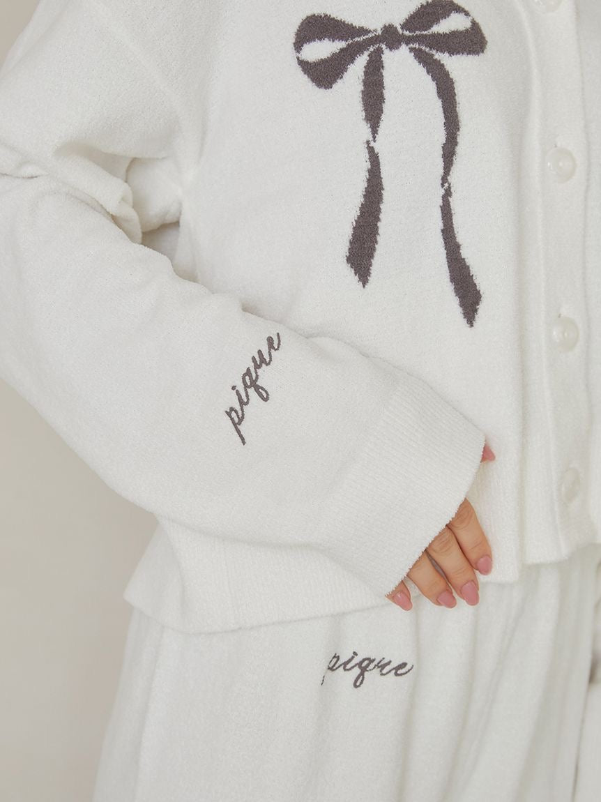 Ribbon Jacquard Cropped Cardigan