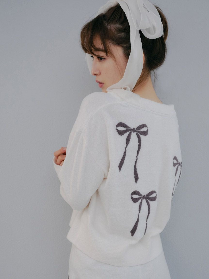 Ribbon Jacquard Cropped Cardigan