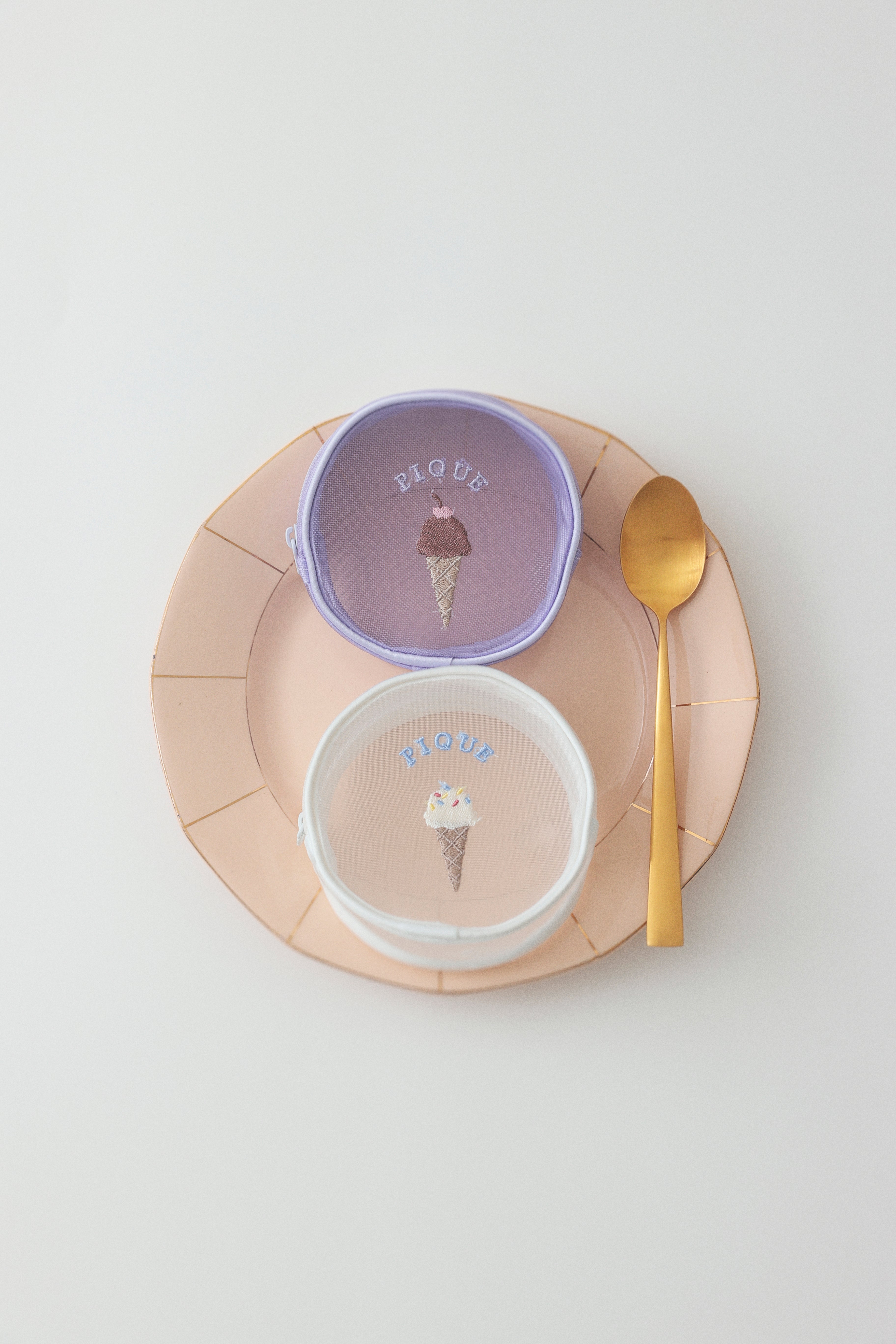 Ice cream Embroidery Round Pouch