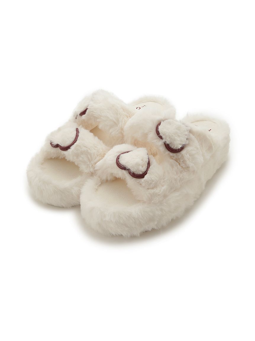 Heart Buckle Eco-Fur Bedroom Shoes