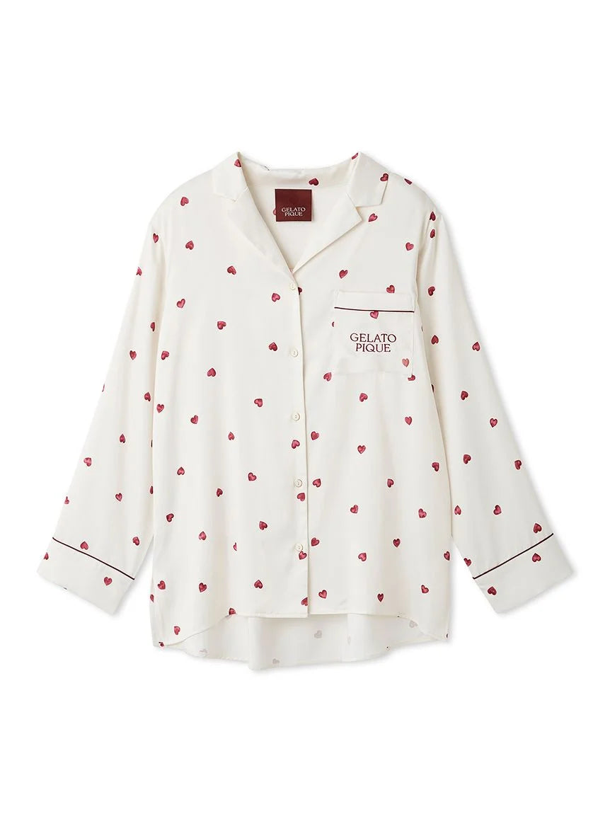 Heart Pattern Satin Pajama Shirt