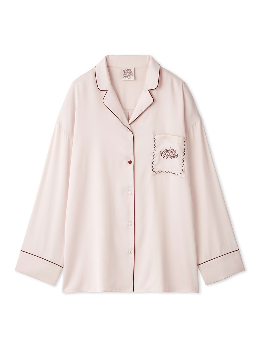 Piping Satin Long Sleeve Pajama Shirt