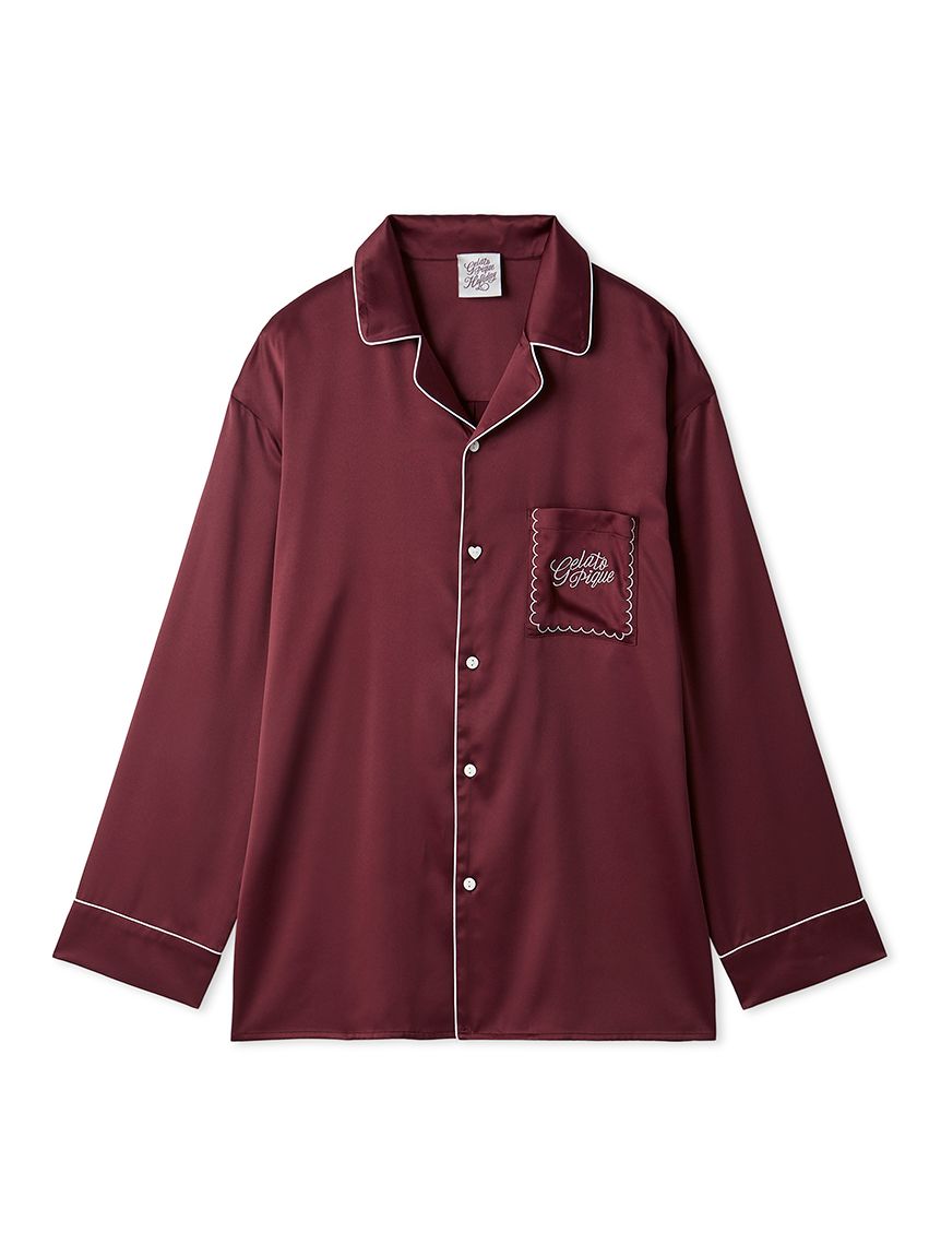 Mens Piping Satin Long Sleeve Sleep Shirt