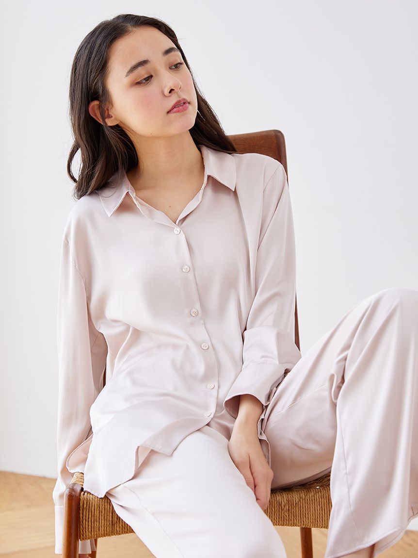 Long Sleeve Satin Sleepwear Blouse