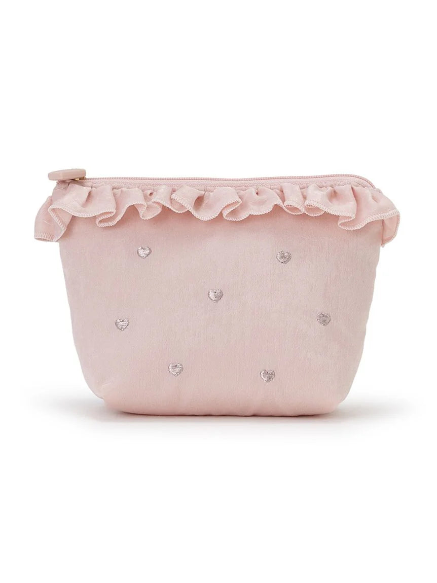 Heart Embroidered Frill Tissue Pouch