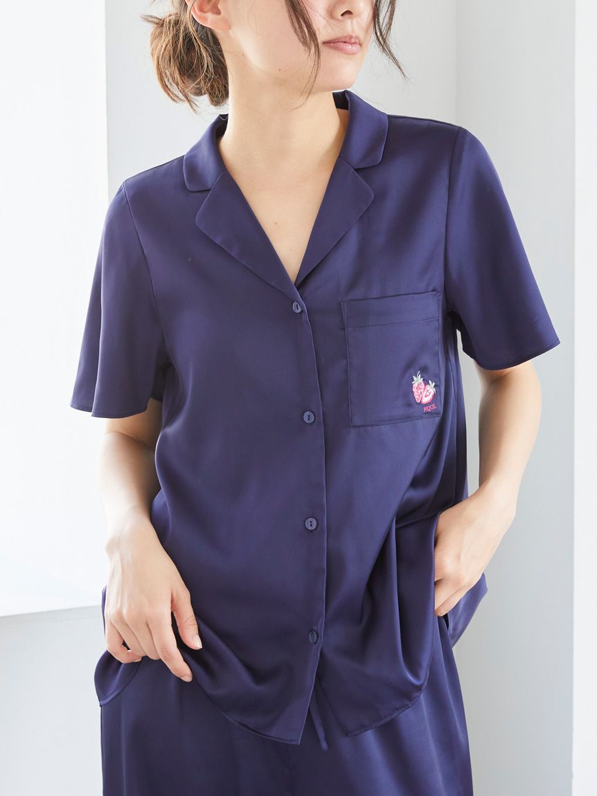 Strawberry Embroidered Satin Sleep Shirt