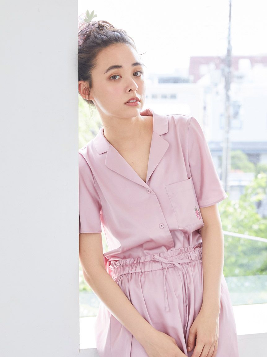 Strawberry Embroidered Satin Sleep Shirt