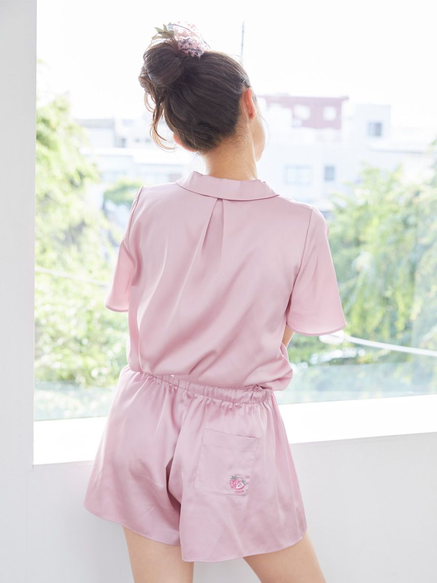 Strawberry Embroidered Satin Sleep Shirt
