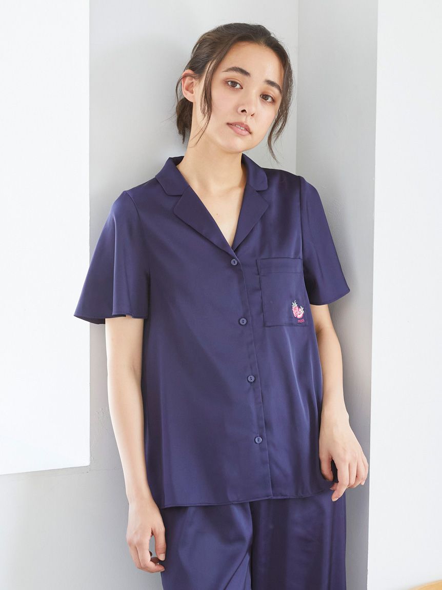 Strawberry Embroidered Satin Sleep Shirt