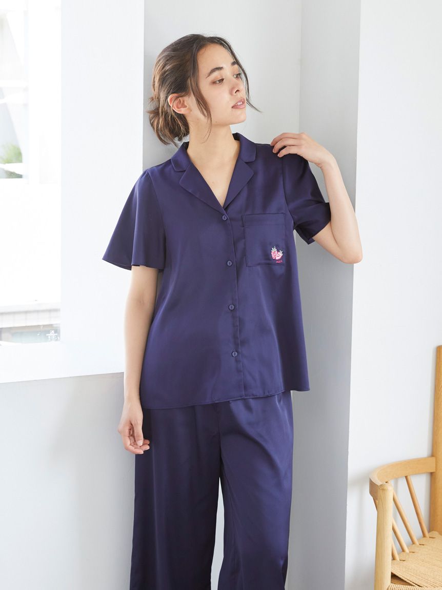 Strawberry Embroidered Satin Sleep Shirt