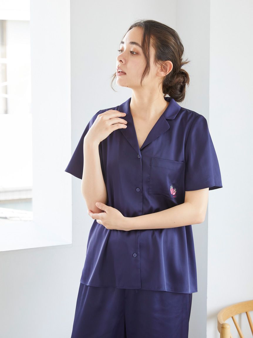 Strawberry Embroidered Satin Sleep Shirt