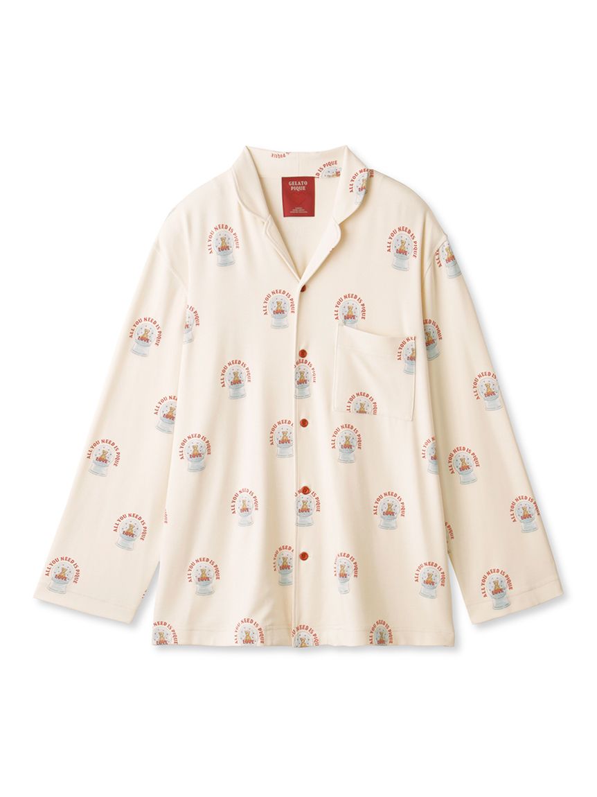 Snow Globe Bear Pattern Sleep Shirt Long Sleeve Sleepwear