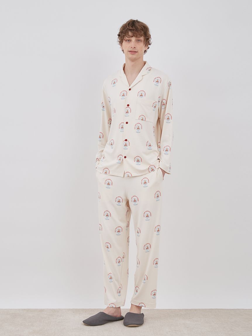 Snow Globe Bear Pattern Sleep Shirt Long Sleeve Sleepwear