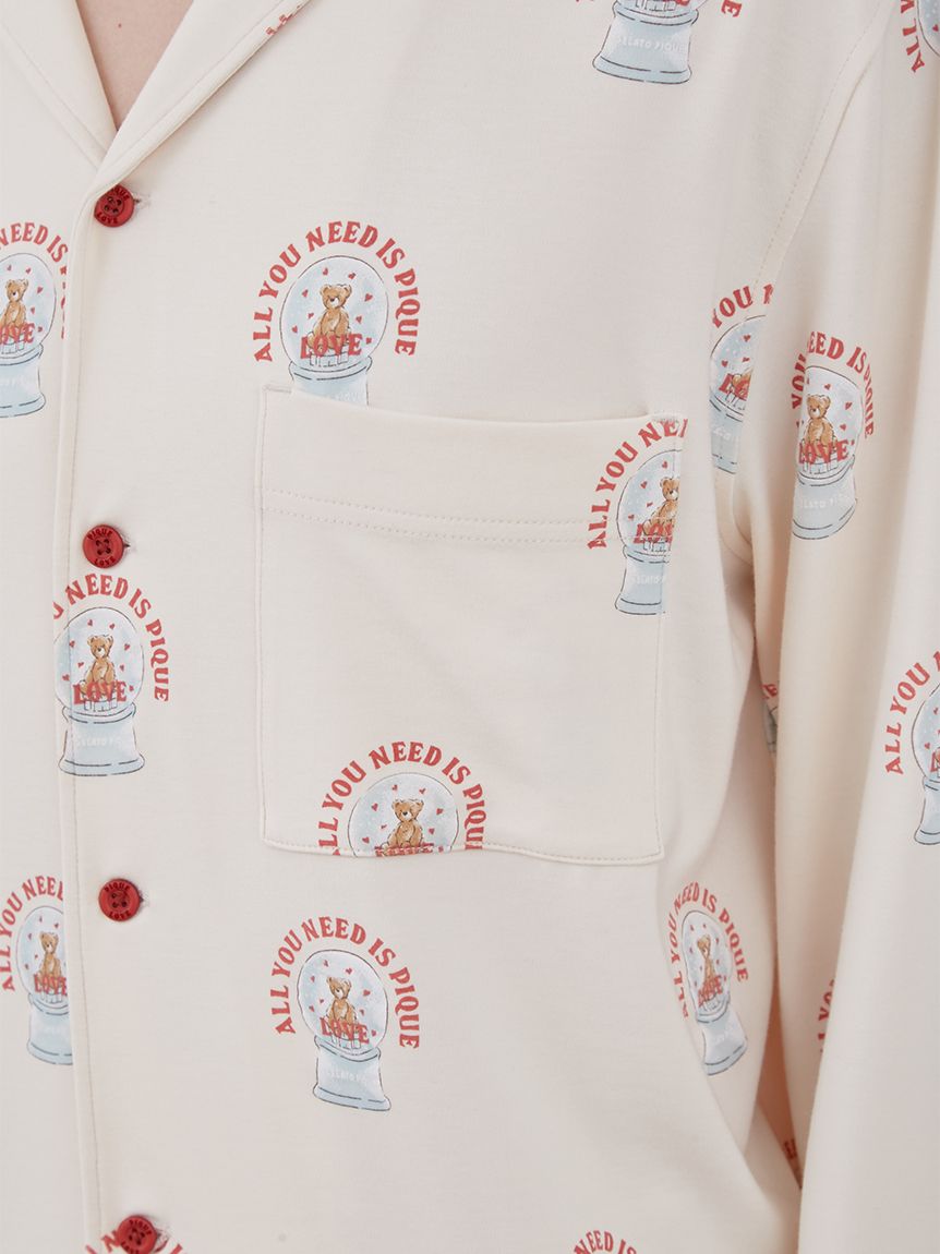 Snow Globe Bear Pattern Sleep Shirt Long Sleeve Sleepwear