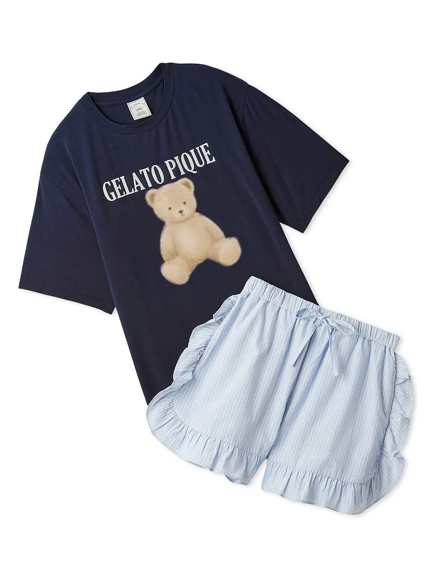Cool-Touch Bear One-point T-shirt & Striped Shorts Set