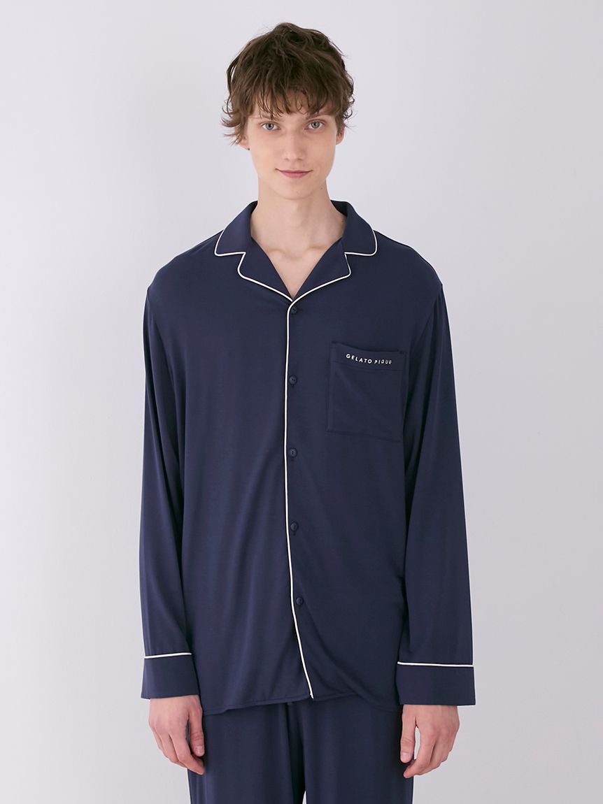 MEN's Rayon Long-Sleeve Sleep Shirt with Piping