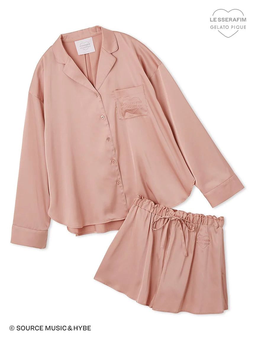 *LE SSERAFIM* Satin Shirt & Shorts Loungewear Set