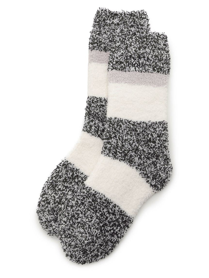 Mens Powder Melange Striped Fuzzy Socks